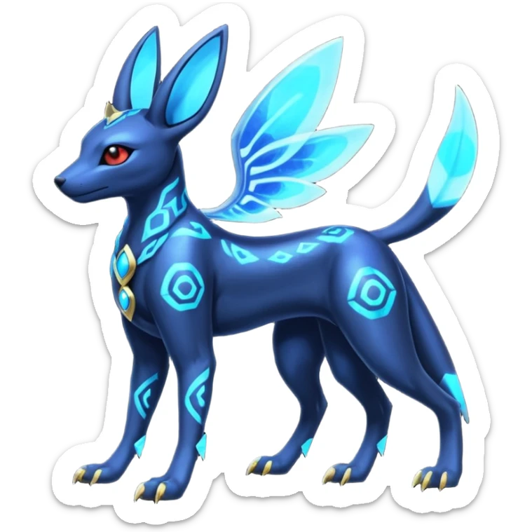 Shiny blue nebulae 4-legged Umbreon-Anubis-Salandit-Beedrill-fusion, full body sticker