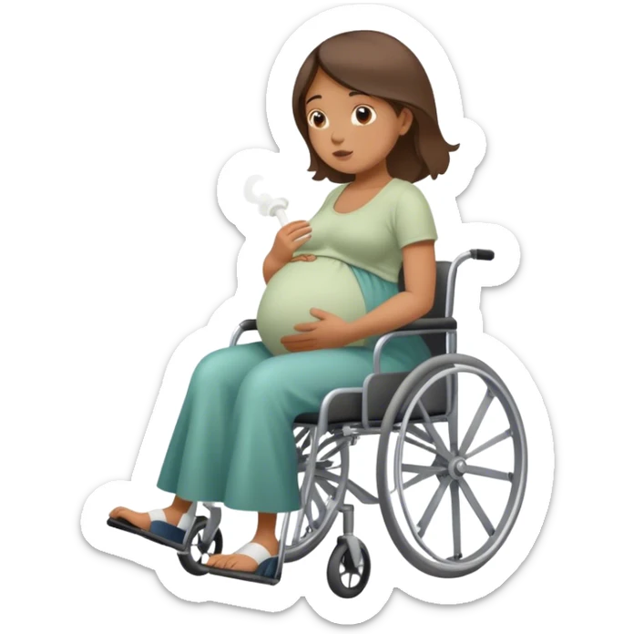 a pregnat woman i wheelchair stands up ans starts sniffing and smells poop sticker