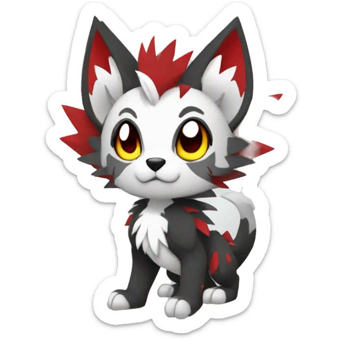 Anthro cool edgy black white grey punk red animal hybrid Fakemon full body sticker
