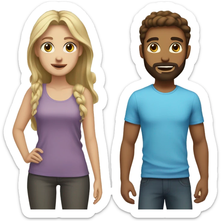 blonde young adult male with blue eyes and a brown beard  and brunette young adult female with brown eyes  sticker