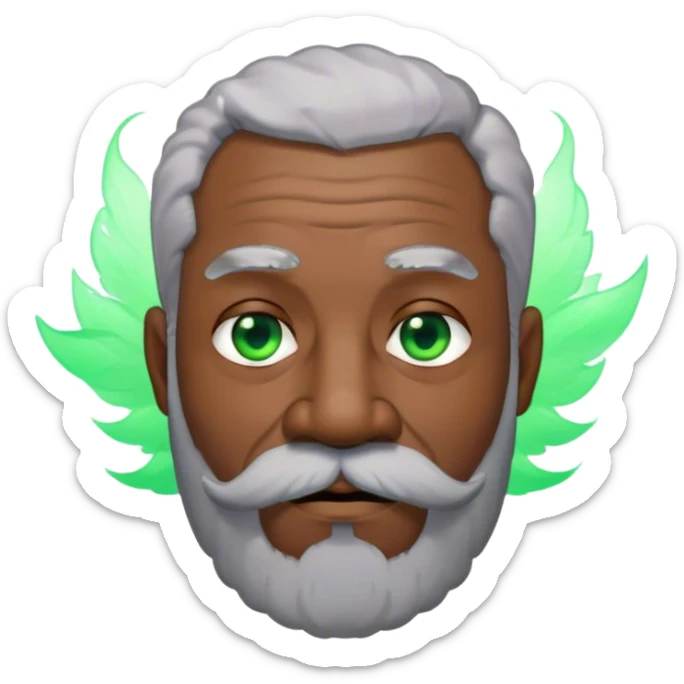 Black old man with gray hair that is big with a green aura with flies. Hair also very low cut and short. Beard and mustache. sticker