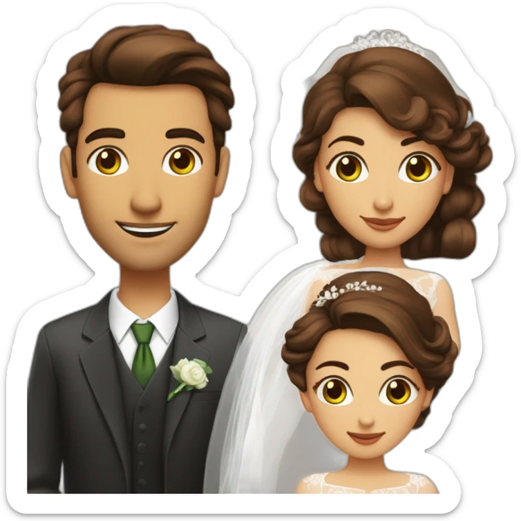 Mariage avec une femme avec ,les yeux verts,cheveux long chatin foncé long et lisse et un homme yeux marron ,cheveux boucle, long ,chatin foncé sticker