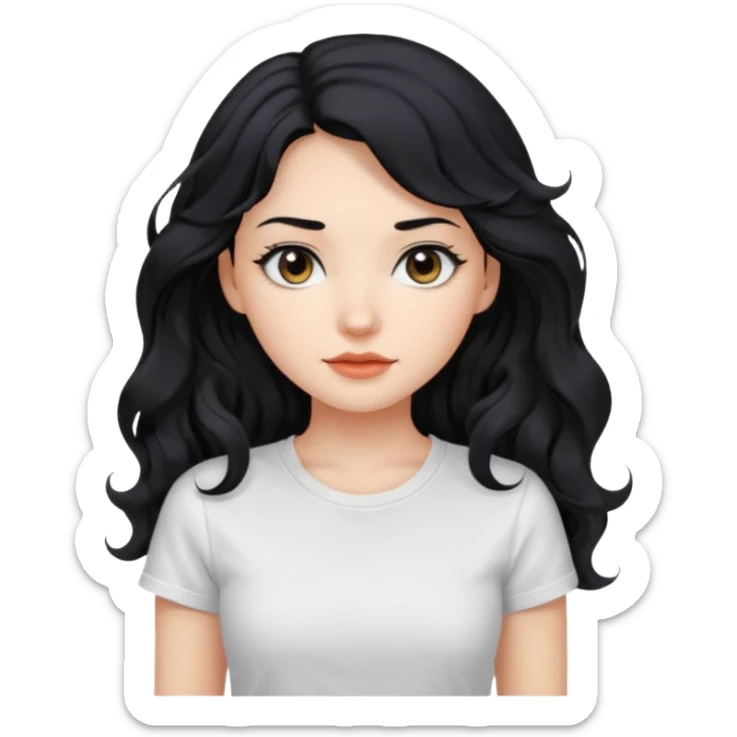 Beautiful girl,Black hair,wavy hair long hair,Black eyes, white T-shirt sticker