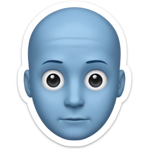 Bald male emoji with blue skin, no smile, like neutral face, but with a big head / forehead sticker