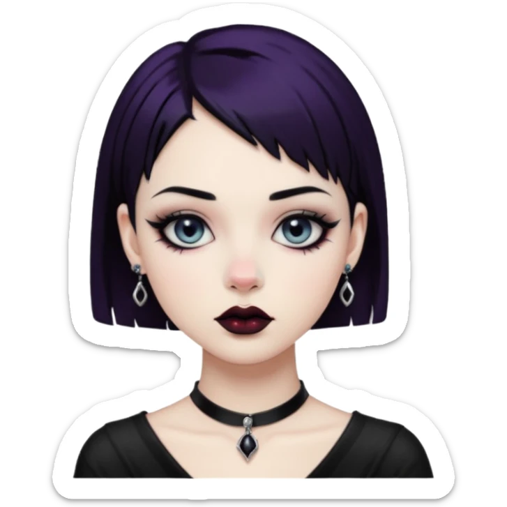A girl with black and short hair, Gothic style lip and nose piercings and earrings sticker