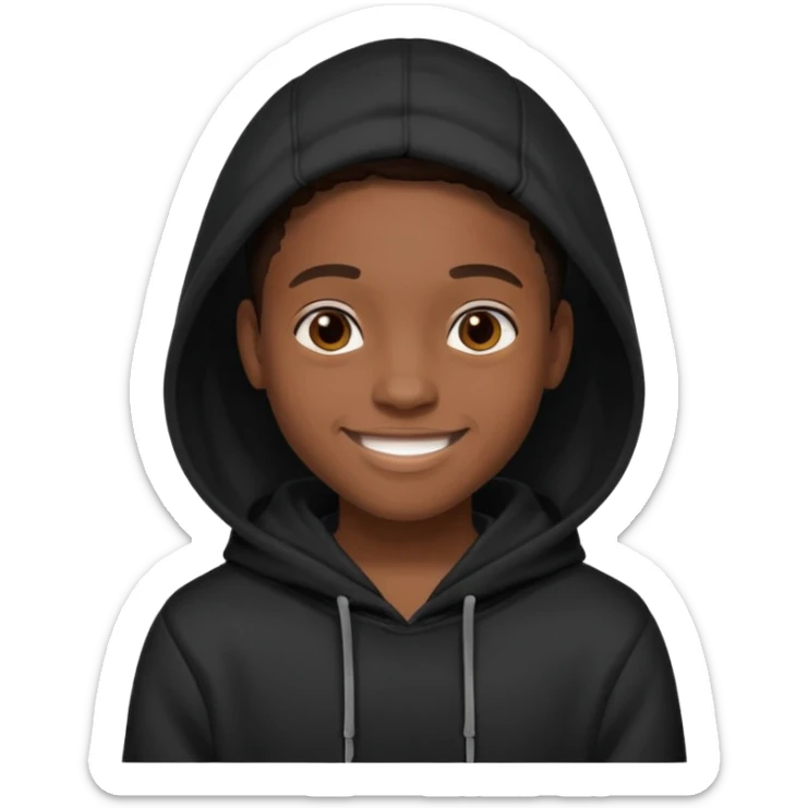 black young adult in a hoodie with care free persona sticker