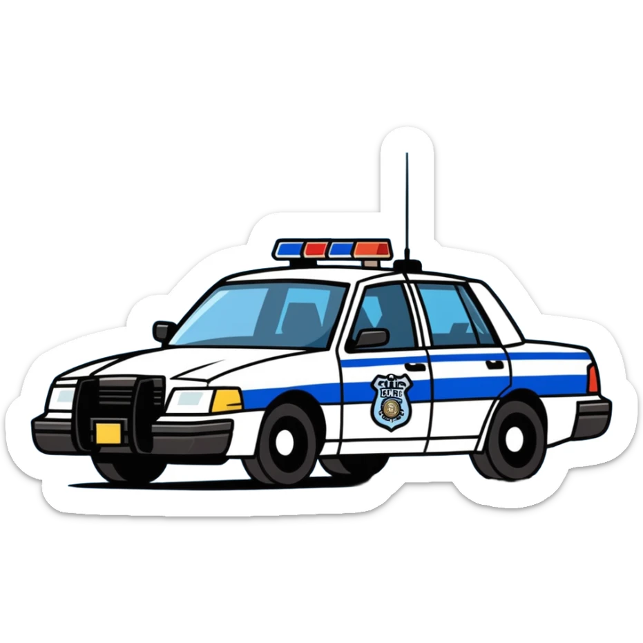 LSPD police car, cartoon style, blue and white color scheme sticker