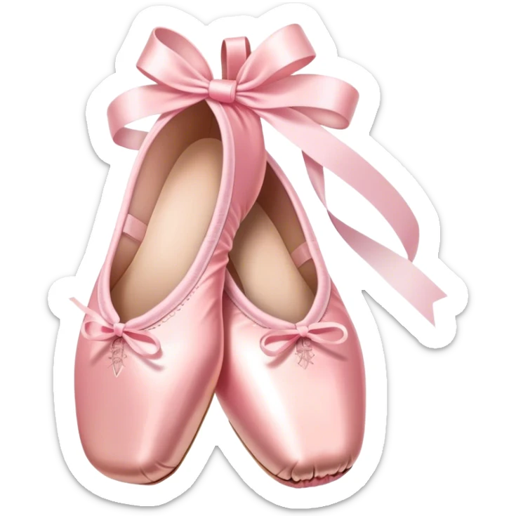 Humanless emoji for Ballet: close-up of  a pair of pointe shoes. The icon should capture the elegance and precision of ballet, with a focus on these iconic elements. Transparent background. sticker