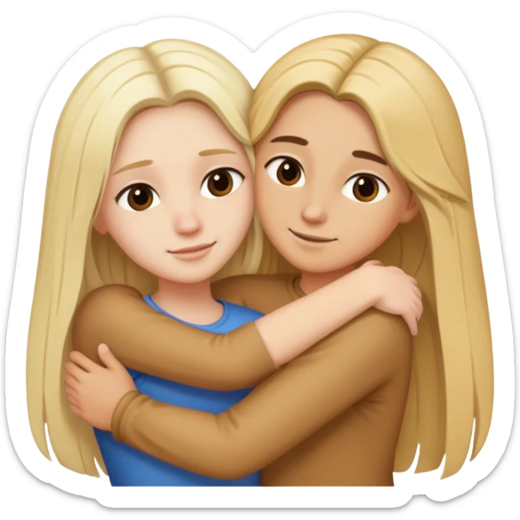 Two best friends hugging. One with long blonde hair and the other with dark long hair  sticker