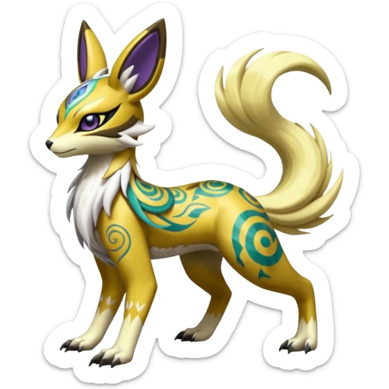Tribal Exotic Meloetta-Lombax-Renamon-Protogen-Palkia-hybrid-fusion-Fakémon-creature, full body sticker