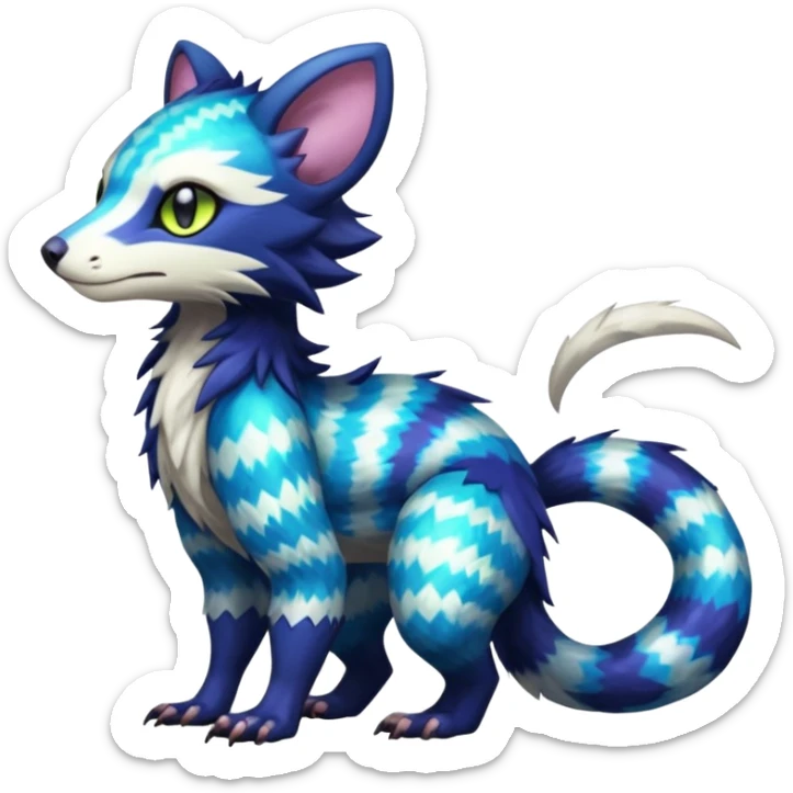 Colorful translucent glowing Trico-Sergal-Furret-Ferret-Wolverine-Vernid-furry-fursona-fusion-Fakemon-animal-hybrid-creature, full body sticker