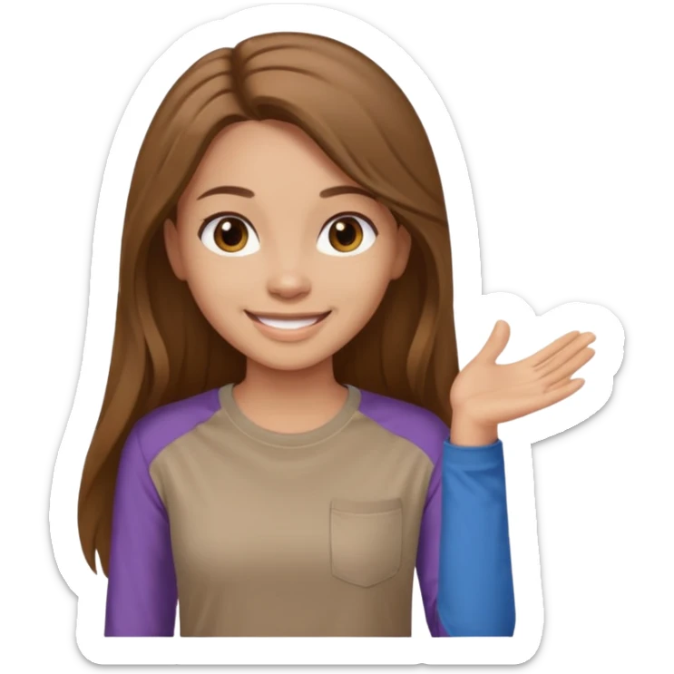 Make a girl wearing a light brown t-shirt with sleeves and long hair sticker