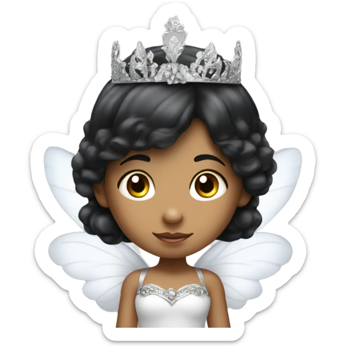 Peruvian white, black hair fairy child princess with tiara and wings sticker