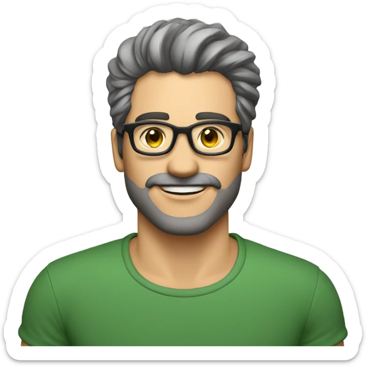 Persona, hombre, 35 años, lentes, cabello corto color gris, ojos verdes,  sticker