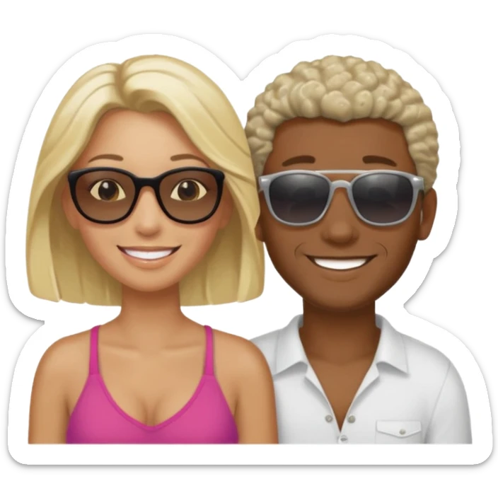 Black man salt n pepper hair smiling with blonde in love on beach sticker
