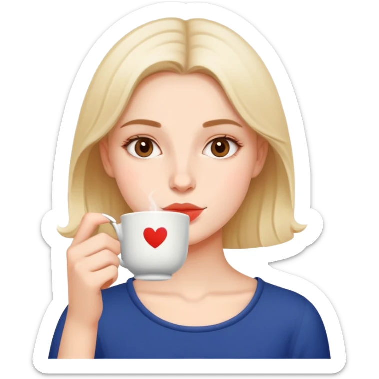 Simple portrait of British girl sipping tea, minimal tea elements, focus on girl's face sticker
