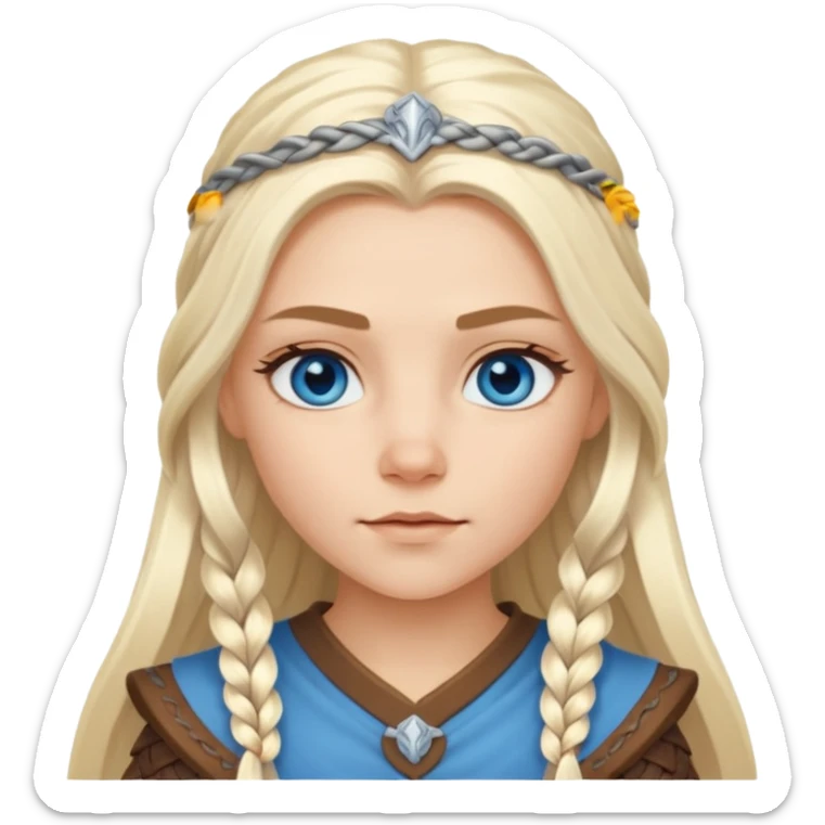 Viking platinum blonde girl with long hair and forelocks, blue eyes. sticker