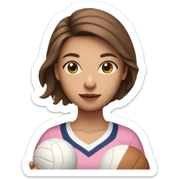 Pretty Brown hair girl holding a white volleyball in light pink jersey sticker