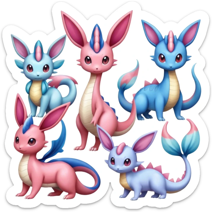 Milotic-Sylveon-Espeon-Vaporeon-Dragonair-Pokémon full body sticker