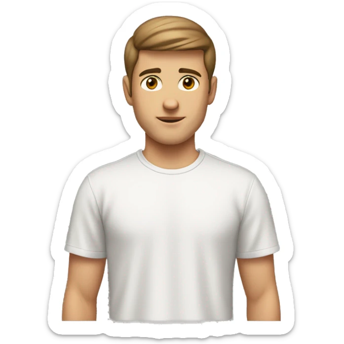 A 23 year old, white man, with short brown hair,   with brown eyes wearing a t-shirt. sticker