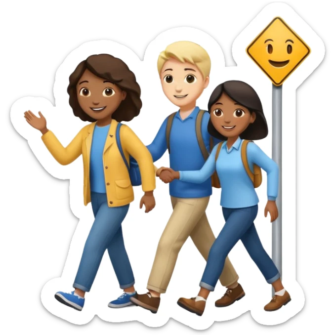 people of different races helping to cross the street sticker