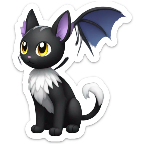 Shiny Shy Cool Black beautiful fantasy Kawaii Ethereal Sona Fakemon-cat-animal with edgy bat-wings-ears Full Body sticker