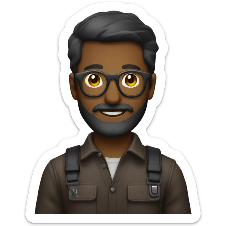 Ingeniero Electrónico piel café oscura con lentes grandes y barba corta sticker