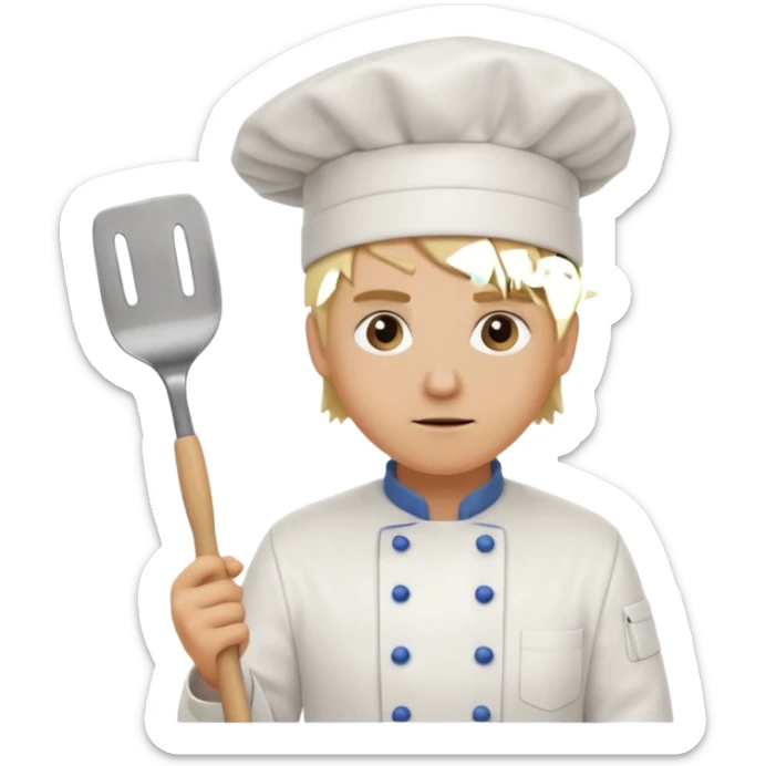 Chef with spatula and spiked blonde hair and crazy eyes at the back door sticker