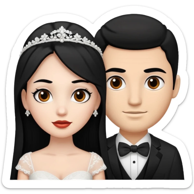 White skin Bride with black hair black eyes and brown skin groom with black hair black eyes sticker
