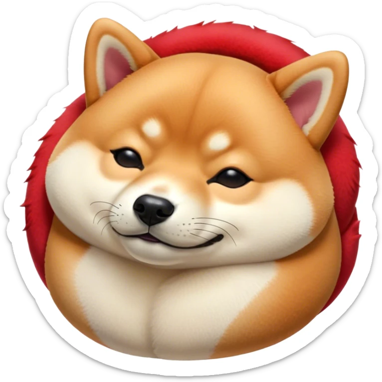 Cinematic Chubby Sleeping Shiba Inu Portrait Emoji, Chubby and serene, with a round, adorable build and a plush red fur with a soft creamy underbelly, eyes gently closed in peaceful slumber, Simplified yet irresistibly endearing features, highly detailed, glowing with a gentle, dreamy glow, high shine, relaxed and content, stylized with a touch of whimsy, bright and heartwarming, soft glowing outline, capturing the essence of a blissfully sleepy companion, so comically serene it feels like it could roll out of the screen and snore with adorable charm! sticker