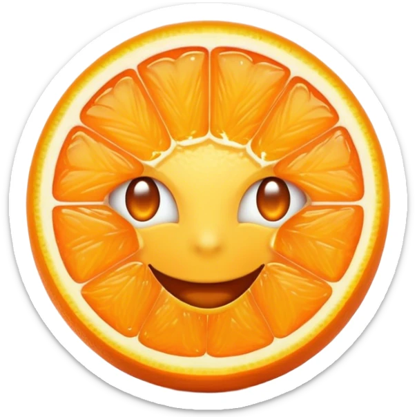 Cinematic Realistic Orange Emoji, Juicy and vibrant, with a bright, glossy skin that gleams in the light, revealing a slight texture from the natural pith. The orange segments peek through as the fruit radiates refreshing energy. Soft glowing outline, capturing the essence of a sweet, zesty burst of flavor in a perfect orange! sticker