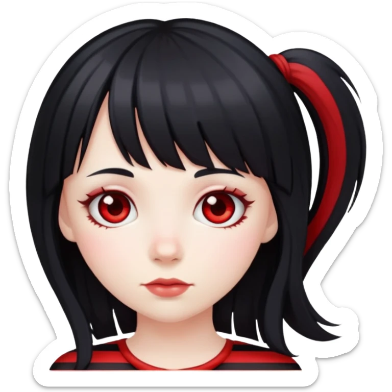 Pale girl, long black hair with red striped hair and bangs sticker