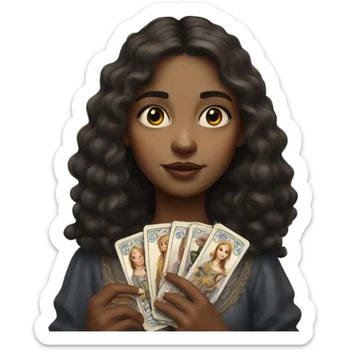 realistic portrait of a girl in the hands of a tarot  sticker
