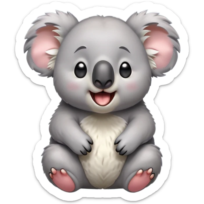 cinematic-cute-yawning-koala-portrait-emoji,-head-tilted-slightly-with-a-dramatic,-wide-open-yawn,-showcasing-a-soft,-downy-grey-fur-with-drooping-ears-and-round-eyes-barely-open-in-drowsy-contentment,-simplified-yet-irresistibly-adorable, realistic fluffy sticker