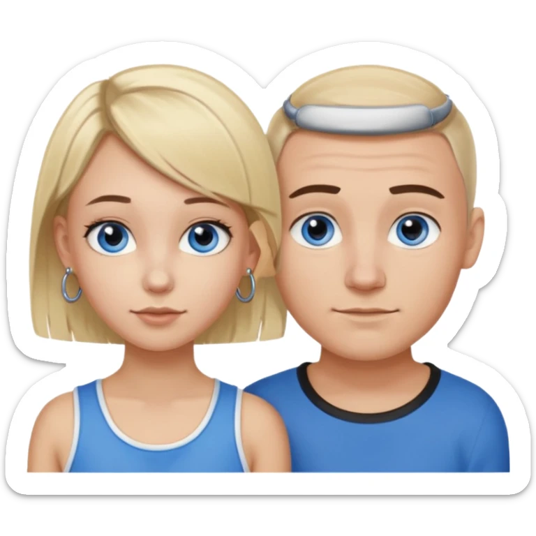 Caucasian guy with dark brown buzzed hair and hoop earring and blue eyes and Caucasian girl with blonde bob hair and hoop nose piercing and brown eyes sticker