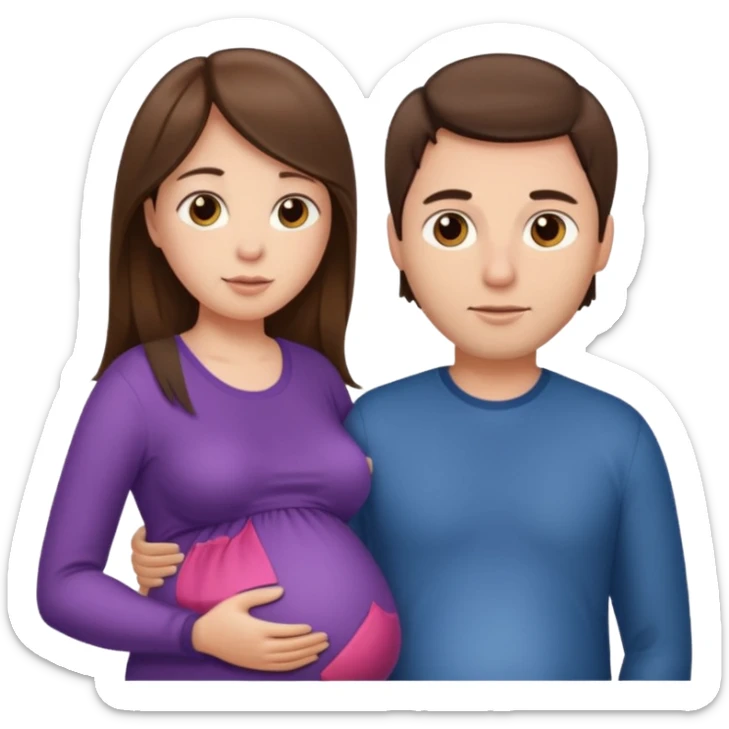 A pregnant woman with long straight brown hair and fair skin and man with short brown hair and fair skin  sticker