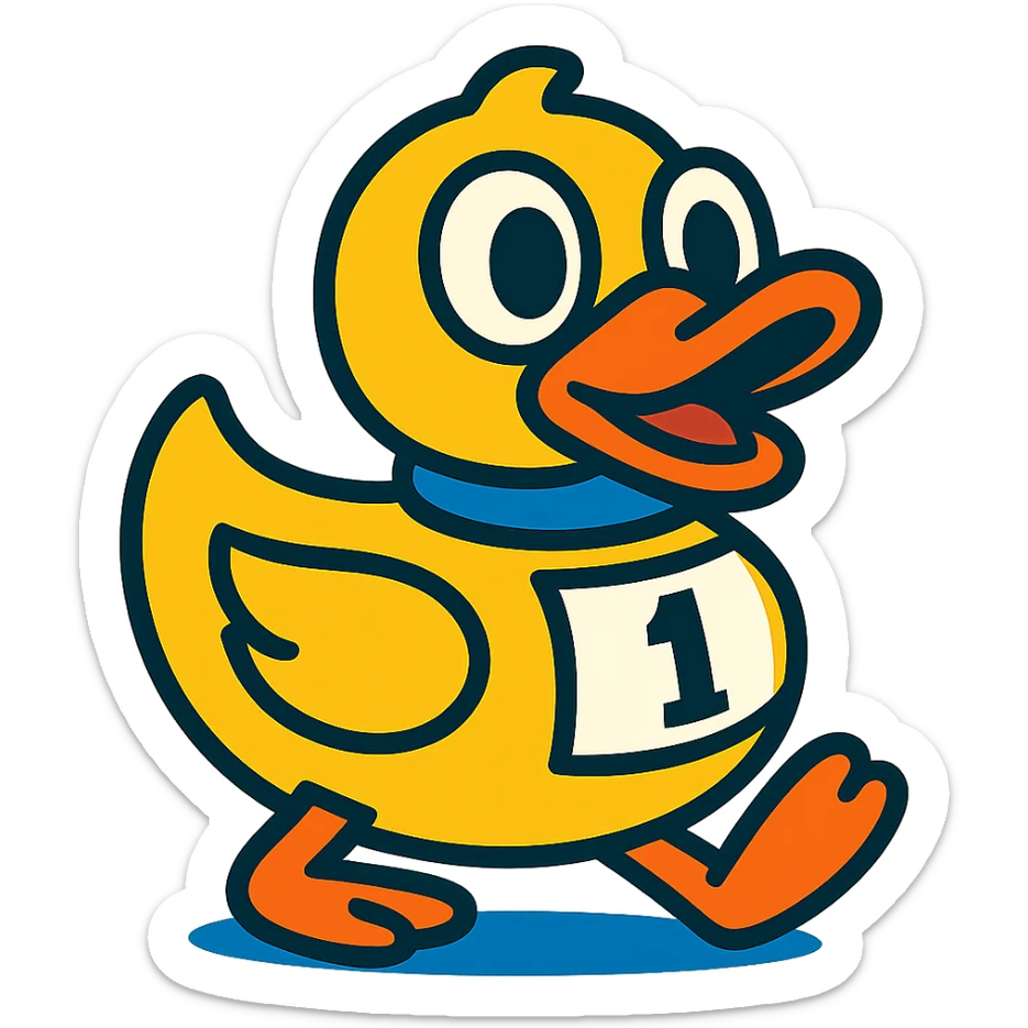 cartoon duck with big eyes for a duck race in vibrant toon style sticker