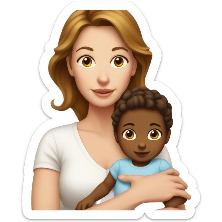 White mom with brown hair holding her 6 month baby girl  sticker
