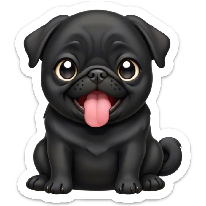 Cinematic Cute Yawning Black Pug Portrait Emoji, Head tilted slightly with a dramatic, wide-open yawn, showcasing a smooth black coat with a velvety texture, floppy ears slightly drooping, round dark eyes barely open in drowsy contentment, Simplified yet irresistibly adorable features, highly detailed, glowing with a soft, cozy glow, high shine, relaxed yet expressive, stylized with a touch of whimsy, bright and endearing, soft glowing outline, capturing the essence of a sleepy yet affectionate companion, so drowsy it feels like it could stretch out of the screen and curl up for a nap! sticker