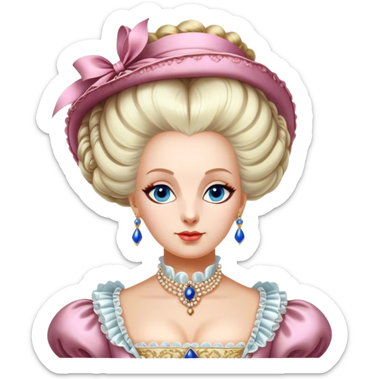 Cinematic Realistic Marie Antoinette Portrait Emoji, depicted as an opulent royal figure with elegant attire and a graceful poised expression, rendered with rich textures and soft lavish lighting that captures her historical allure. sticker