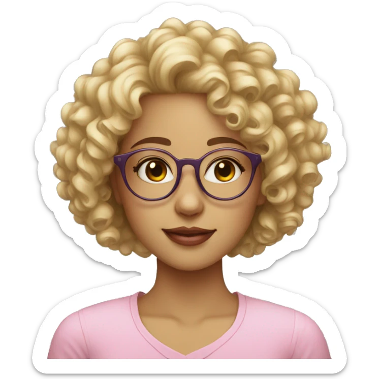 beautiful blonde curly haired girl with heart shaped glasses without a rim sticker