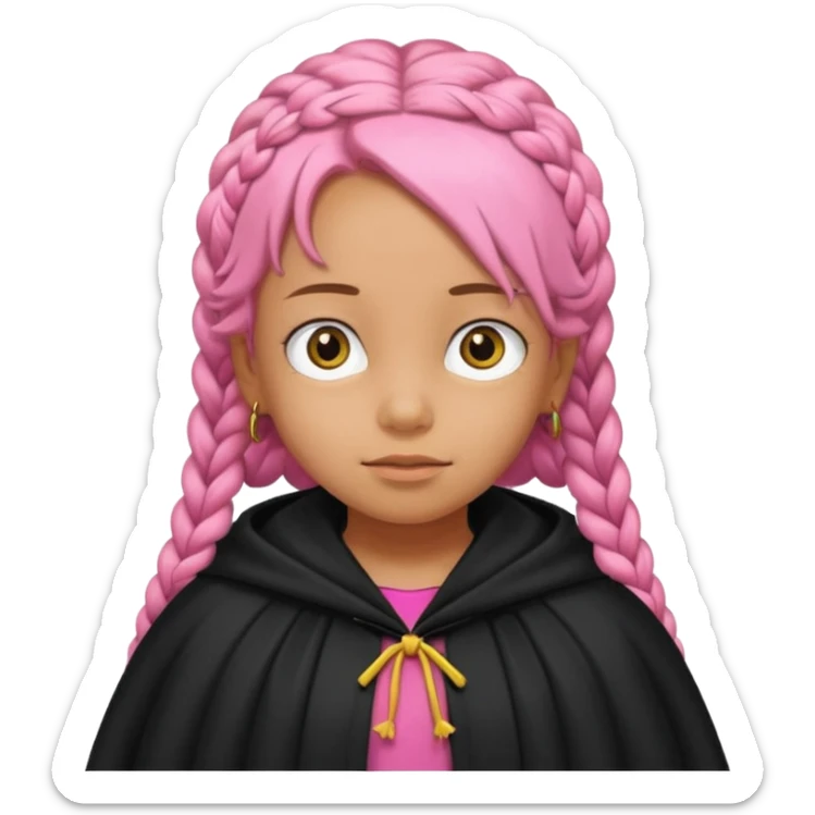pink braids hair kid girl, wear black cloak, simpson style sticker