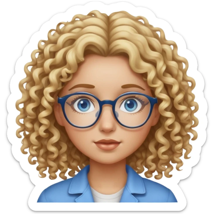 Girl with curly hair with glasses and blonde highlights and blue eyes with pimples sticker
