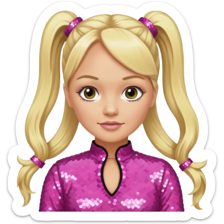 Emma Bunton from Spice Girls with long blonde two high ponytail hair, pink sequin outfit sticker