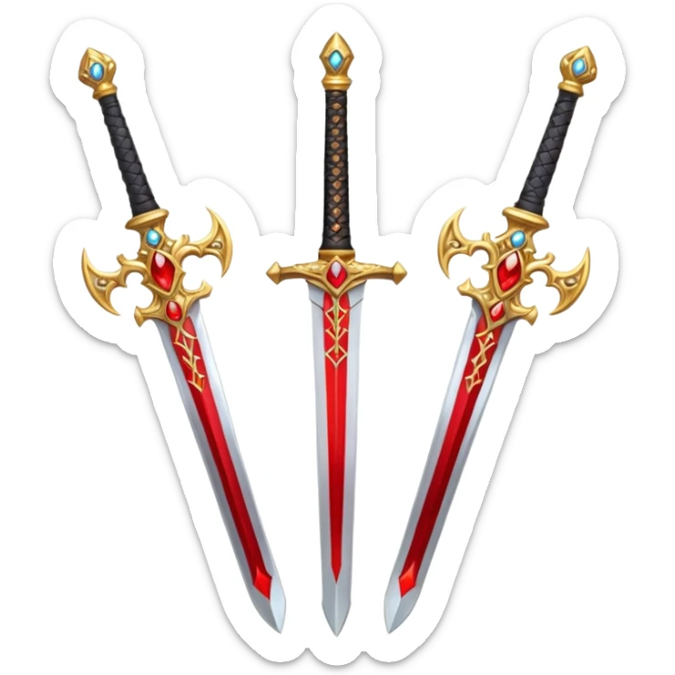 Two Golden royal swords with red gems sticker