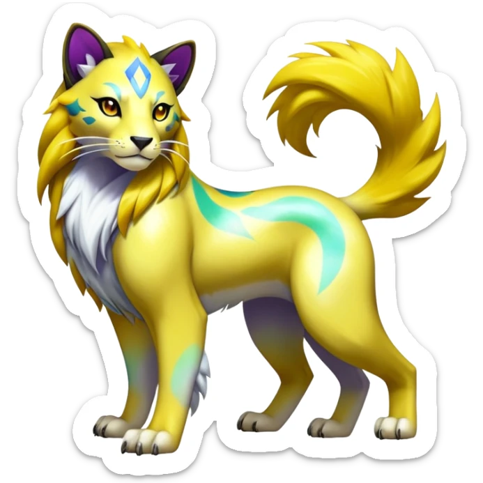 Shiny Elemental Exotic Raikou-Liepard-Persian-Delcatty-Pokémon-Fakémon-hybrid-creature (full body) sticker