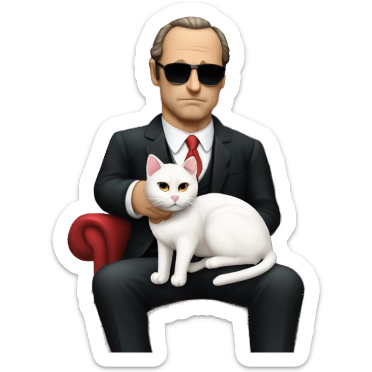 don corleone as a mafia boss sitting on a red chair while petting a white cat on his lap sticker
