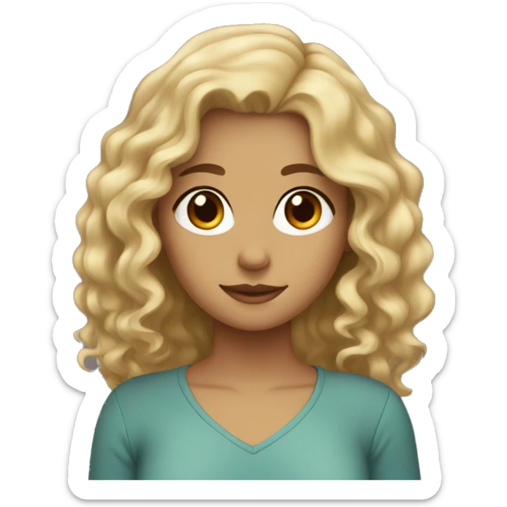 girl with wavy hair with blonde and brown strikes, brown eyes,  sticker