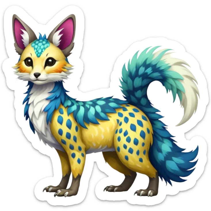 Feral Rare Fantasy colorful Vernid-Trico-species by LiLaiRa, random markings, tufted tail, tufted ears, full body sticker