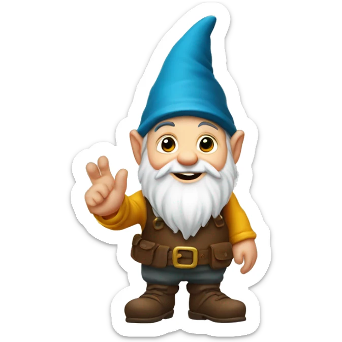 Gnome with the back of his left hand in front of him with all his fingers pointing up sticker
